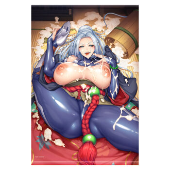 Rule 34 | 1girl, breasts, grandma, green eyes, inage natsu, large breasts, lilith-soft, long hair, looking at viewer, mature female, old, old woman, smile, taimanin (series), taimanin rpgx, white hair
