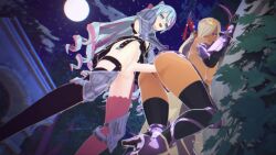 1boy 1girl 3d animated blonde_hair blue_eyes dark-skinned_female dark_skin fire_emblem fire_emblem_engage futuretist grey_hair hair_over_one_eye hetero highres horns looping_animation moon multicolored_hair nintendo outdoors penis pink_hair pumping red_eyes rosado_(fire_emblem) sex sex_from_behind sound trap trap_on_female video wallimog zephia_(fire_emblem)