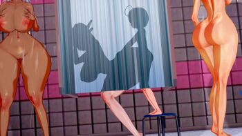 1boy 3d 3girls age_difference animated ass bottomless breasts completely_nude cum cum_in_pussy doggystyle excessive_cum huge_ass huge_breasts medium_hair multiple_girls nude open_mouth original rolling_eyes sex sex_from_behind shota size_difference tagme ugoira video