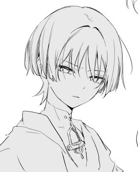 Rule 34 | 1boy, blunt ends, bodysuit, commentary request, covered collarbone, cropped, furrowed brow, genshin impact, greyscale, highres, japanese clothes, kimono, looking at viewer, male focus, mandarin collar, mi gnsn, monochrome, parted lips, portrait, scaramouche (genshin impact), solo, tsurime, wanderer (genshin impact), white background, wispy bangs