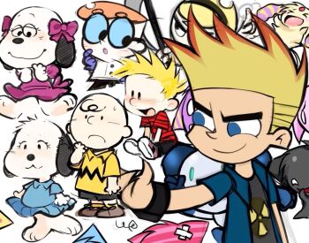 3girls 5boys bad_source bald belle_(peanuts) blonde_hair calvin_&amp;_hobbes charlie_brown child dexter&#039;s_laboratory dexter_(dexter&#039;s_laboratory) dog fiery_hair glasses johnny_test johnny_test_(character) lottie_(gravyalloverhim) mandy_(grim_adventures) molly_(peanuts) multiple_boys multiple_girls orange_hair original peanuts_(comic) robotboy robotboy_(character) shirt short_hair striped_clothes striped_shirt the_grim_adventures_of_billy_&amp;_mandy third-party_source