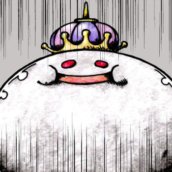 1other :i colored_pencil colored_pencil_(medium) commentary_request crown dimple dragon_quest e-jun-ccf hatching_(texture) linear_hatching metal_king pencil red_eyes slime_(creature) slime_(megami_tensei) slime_(substance) solid_oval_eyes solo traditional_media