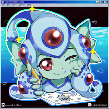 dclaret digimon digimon_(creature) fins frog_girl head_fins helmet kuramon monster_girl ranamon