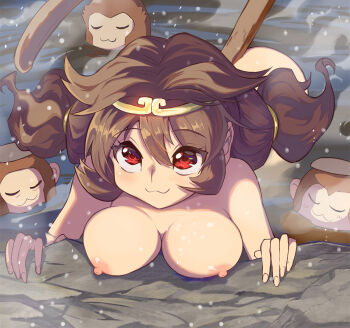1girl :3 breasts large_breasts monkey monkey_girl nipples nude onsen son_biten syope touhou