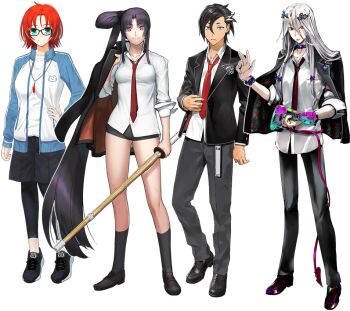 amatsuka_(fate) aotsuki_takao black_jacket black_pants boudica_(fate) buttons collared_shirt fate/grand_order fate_(series) full_body ginka_sima glasses hair_ornament holding holding_instrument holding_sword holding_ukulele holding_weapon id_(fate/grand_order) instrument jacket katsume_fuuka leggings loafers long_hair long_sleeves looking_at_viewer low-tied_long_hair mandricardo_(fate) necktie official_art outline pants pfalz red_necktie sakamoto_mineji school_uniform second-party_source shirt shoes short_hair shorts sneakers socks standing sword taira_no_kagekiyo_(fate) track_jacket transparent_background ukulele ushiwakamaru_(fate) very_long_hair weapon whistle whistle_around_neck white_outline white_shirt wolfgang_amadeus_mozart_(fate) wooden_sword