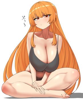 1girl breasts cleavage huge_breasts large_breasts looking_at_viewer orange_eyes orange_hair pero_(pero7762) simple_background tagme tank_top white_background