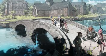 absurdres architecture bridge dwarf elf european_architecture fantasy highres hirooka_masaki original pointy_ears river