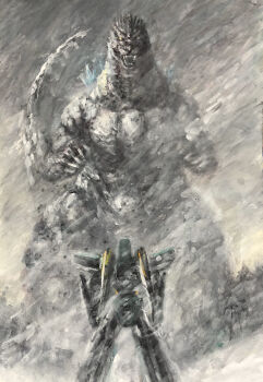 absurdres black_sclera blizzard claws colored_sclera crossover crypton_future_media g.n.a giant giant_monster giant_robot glowing glowing_eyes glowing_spikes godzilla godzilla_(series) h5_hayabusa_(shinkalion) highres kaiju looking_down mecha metal_wings monster multiple_crossover no_humans olm_(studio) robot sharp_teeth shinkalion_(series) shinkansen_henkei_robo_shinkalion shinkansen_henkei_robo_shinkalion_the_movie:_the_marvelous_fast_alfa-x_that_comes_from_the_future snow snow_godzilla snowing spikes storm storm_cloud tail takara_tomy tbs_television_(japan) teeth toho tomy_company_ltd. vocaloid wings yellow_eyes