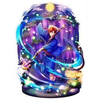 1boy arm_up artist_request aura black_sandals blue_kimono closed_mouth cloud cloudy_sky collarbone full_body full_moon game_cg glint hair_between_eyes hand_up holding holding_scythe japanese_clothes kimono l&#039;arc_berg_sickle lantern leg_up light_particles long_sleeves looking_at_viewer male_focus messy_hair moon night night_sky official_alternate_costume official_art plant_request platform_sandals red_eyes red_hair sandals scythe short_hair simple_background sky smile solo sparkle standing standing_on_one_leg swept_bangs tate_no_yuusha_no_nariagari tate_no_yuusha_no_nariagari_rerise transparent_background v-shaped_eyebrows vassal_scythe_(demon_dragon_scythe)_(tate_no_yuusha_no_nariagari) vassal_scythe_(tate_no_yuusha_no_nariagari) yellow_moon yukata