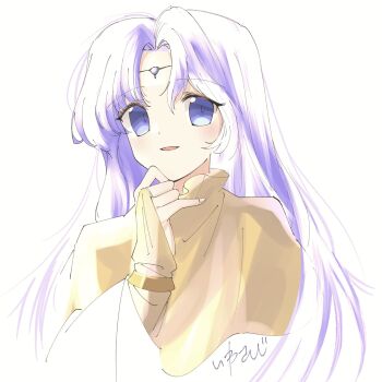 Rule 34 | 1girl, blue eyes, circlet, commentary request, curtained hair, eyelashes, fire emblem, fire emblem: thracia 776, highres, long hair, nintendo, open mouth, purple hair, sara (fire emblem), simple background, smile, solo, studio sugimoto, upper body, white background