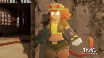 absurdres animated ass bouncing_breasts breasts brown_hair cat_girl cat_tail crossover fio_germi_(cosplay) furry furry_female gameoverse highres huge_ass huge_breasts jiggle kit_bodega large_breasts metal_slug pink_eyes ponytail tagme tail the-killer-wc thick_thighs thighs video