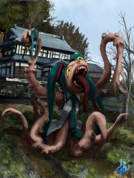 2girls creepy hatsune_miku hylran0427 long_tongue looking_at_viewer multiple_girls tagme teeth tongue tongue_out vocaloid