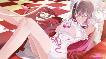 closed_eyes columbina_(genshin_fes_2026)_(genshin_impact) columbina_(genshin_impact) eye_mask eyes_on_wings feathered_wings genshin_impact hair_ornament hashtag-only_commentary head_wings mask multicolored_hair multiple_wings stteroo white_mask white_wings wing_hair_ornament wings wrist_bow x-shaped_eyewear