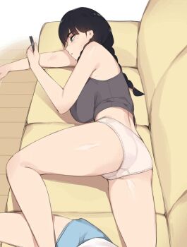1boy 1girl akiyama_fumika_(pepper0) animated animated_gif armpits bar_censor black_hair blue_eyes braid breasts brother_and_sister cellphone censored clothes_lift clothing_aside couch crop_top drooling female_ejaculation female_masturbation fingering freckles grabbing_own_breast heavy_breathing hetero highres incest kicking large_breasts lying masturbation motion_lines nipples nude on_back on_couch on_side one_eye_closed original panties panties_around_leg panties_aside pepper0 phone pussy pussy_juice shirt_lift siblings slideshow_animation smartphone solo_focus spread_legs tank_top trembling twin_braids underwear undressing white_panties