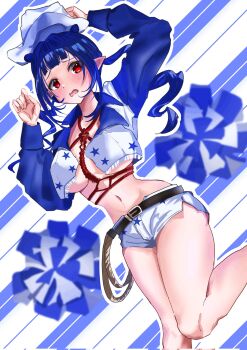 1girl blue_hair breasts cheerleader commission dallas_cowboys dizzy_dokuro large_breasts phase_connect pointy_ears red_eyes second-party_source skeb_commission tagme