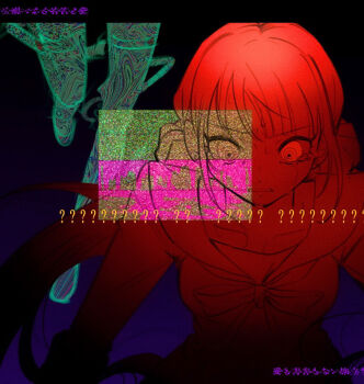 1boy 1girl ? ?? belt blood blood_drip blunt_bangs bow bowtie clenched_teeth collarbone commentary cowboy_shot crying crying_with_eyes_open danganronpa_(series) danganronpa_v3:_killing_harmony dot_nose eyelashes gradient_background green_theme hair_ornament hair_scrunchie harukawa_maki horrified letterboxed long_hair long_sleeves looking_ahead low_twintails lower_body morning_(d0nteat) multiple_monochrome nervous_sweating oma_kokichi open_belt pants pink_blood polka_dot polka_dot_background pool_of_blood red_theme sad sailor_collar school_uniform scrunchie serafuku shoes skirt solo_focus static streaming_tears sweat tears teeth thigh_belt thigh_strap translation_request twintails very_long_hair