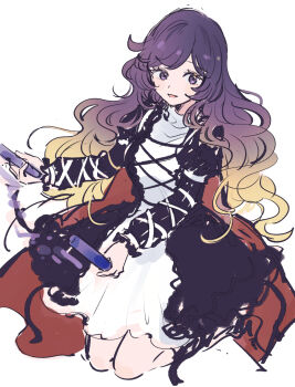 Rule 34 | 1girl, black dress, blonde hair, breasts, commentary, dress, gradient hair, highres, hijiri byakuren, large breasts, layered dress, long hair, looking at viewer, mozukuzu (manukedori), multicolored hair, open mouth, purple eyes, purple hair, simple background, sketch, solo, sorcerer's sutra scroll, touhou, very long hair, white background, white dress