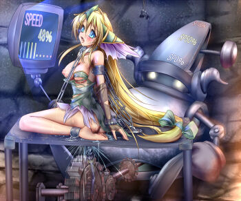 1girl barefoot bdsm blonde_hair blue_eyes blush bondage bound bow breasts chain collar cuffs dildo drill excessive_pussy_juice female_focus fucked_silly gears large_breasts long_hair low-tied_long_hair machine monikano orgasm pussy_juice rape riesz seiken_densetsu seiken_densetsu_3 sex_machine sex_toy solo tears teeth torn_clothes very_long_hair