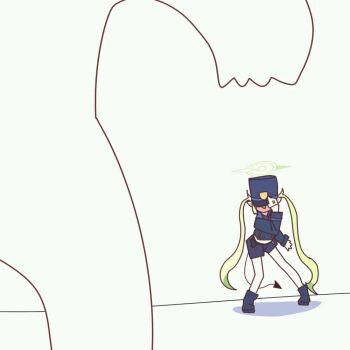 1boy 2girls animated armband black_tail blue_archive blue_armband blue_shorts demon_tail doodle_sensei_(blue_archive) dro_(eveveb_414) gloves green_hair green_halo halo hikari_(blue_archive) jojo_no_kimyou_na_bouken jojo_pose kujo_jotaro's_pose long_hair multiple_girls nozomi_(blue_archive) orange_eyes pantyhose sensei_(blue_archive) shorts siblings sisters stand_(jojo) tagme tail train_conductor twins twintails very_long_hair video white_pantyhose