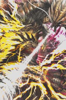 absurdres amatsumagatsuchi claws commentary_request dragon dragon_horns electricity glowing glowing_eyes highres horns monster monster_hunter_(series) monster_hunter_portable_3rd no_humans nutuki open_mouth sharp_teeth spikes teeth thunderlord_zinogre yellow_eyes zinogre