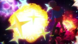 amanokawa_hiro animated brown_hair canoweissmon digimon digimon_(creature) digimon_ghost_game dinosaur dragon evolution evolutionary_line flying gammamon green_eyes highres kausgammamon looking_at_another scar screencap short_hair siriusmon transformation video