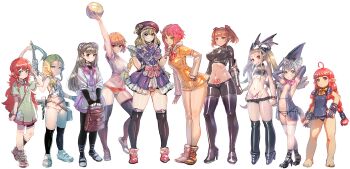 6+girls ahoge animal_ears arm_up arms_behind_head babydoll bag ball barefoot beret bike_shorts black_bodysuit black_bra black_eyes black_footwear black_gloves black_hair black_legwear black_panties black_pants black_wings blonde_hair blue_eyes blue_one-piece_swimsuit bob_cut bodysuit boots bow_(bhp) bow_(weapon) bra braid breasts brown_eyes brown_hair buruma carrying character_request clawed_boots clenched_hands closed_mouth commentary copyright_request crop_top crossbow dark_elf dragon_girl dragon_wings dress dwarf elbow_gloves elf fang frilled_panties frills gauntlets gloves green_dress grey_hair groin hair_ornament hair_over_shoulder hair_wings hand_on_own_hip handbag hat head_wings high_heel_boots high_heels highres holding holding_ball holding_weapon latex leaning_forward light_frown lineup lingerie long_hair long_sleeves looking_at_viewer lowleg lowleg_panties medium_hair microdress midriff miniskirt multiple_girls navel neckerchief old_school_swimsuit one-piece_swimsuit panties pants pantyhose pantyshot pleated_skirt pointy_ears ponytail pubic_tattoo purple_dress purple_eyes purple_headwear purple_neckerchief red_buruma red_eyes red_footwear red_panties sailor_dress school_swimsuit school_uniform serafuku shirt shoes short_hair short_sleeves short_twintails shorts shorts_under_skirt simple_background single_braid skirt small_breasts smile sneakers standing standing_on_one_leg swimsuit t-shirt tail tan tattoo thigh_boots thighhighs tied_shirt twin_braids twintails underwear weapon white_background white_gloves white_legwear white_panties white_shirt wings wolf_ears wolf_girl wolf_tail yellow_boots yellow_dress