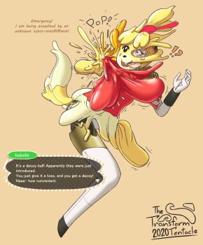 aigis_(persona) altus animal_crossing breasts clothes commission dog english_text female_focus fur furry henshin highres isabelle_(animal_crossing) large_breasts navel nintendo no_pubic_hair nude persona persona_3 persona_3_portable sex_doll sex_doll_transformation short_hair super_smash_bros. thetransformtentacle transformation