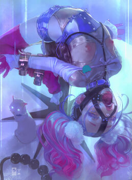 Rule 34 | 1=2, 1girl, anal beads, analogous colors, animal, arched back, bare shoulders, bdsm, belt collar, blue collar, boots, bound, bound arms, bound legs, cameltoe, cat, collar, commentary, corset, ear piercing, english commentary, eyelashes, flat chest, frilled sleeves, frills, from above, hair bobbles, hair ornament, highres, kneehighs, long hair, long sleeves, looking at viewer, mixed-language commentary, nipples, off shoulder, open mouth, original, piercing, pink socks, purple hair, restrained, sex toy, sleeves past wrists, socks, solo, thick eyelashes, thigh boots, toeless legwear, twintails, underbust, white cat