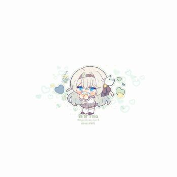 1girl black_ribbon blush brown_shoes chibi commentary_request covering_own_mouth firefly_(honkai:_star_rail) firefly_(spring_missive)_(honkai:_star_rail) gradient_eyes gradient_hair green_pupils grey_hair grey_hairband grey_skirt hair_between_eyes hair_intakes hair_ornament hair_ribbon hairband heart honkai:_star_rail honkai_(series) letter long_hair love_letter macaroon_mcr2 multicolored_eyes multicolored_hair pleated_skirt ribbon shoes simple_background skirt solo thighhighs twitter_username white_background white_thighhighs