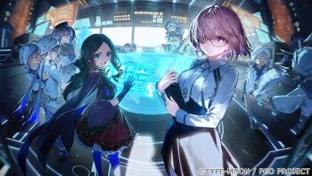 Rule 34 | 3boys, 3girls, 5others, atlas academy uniform, beret, black bow, blonde hair, blue eyes, blue gloves, blue hair, blue pants, blue pantyhose, blush, bow, breasts, brown dress, brown hair, capelet, captain nemo (fate), captain nemo (first ascension) (fate), chaldea uniform, closed eyes, collared shirt, commentary request, dress, elbow gloves, fate/grand order, fate (series), forehead, glasses, gloves, goredolf musik, gradient hair, green eyes, green necktie, grey skirt, hair bow, hair over one eye, hat, hat feather, hotosoka, jacket, jingle abel meuniere, large breasts, leonardo da vinci (fate), leonardo da vinci (fate/grand order), leonardo da vinci (rider) (fate), leonardo da vinci (rider) (first ascension) (fate), long hair, long sleeves, looking at viewer, marine nemo (fate), mash kyrielight, medium breasts, multicolored hair, multiple boys, multiple girls, multiple others, necktie, nemo (fate), official art, open mouth, pants, pantyhose, parted bangs, pink hair, pleated skirt, ponytail, puff and slash sleeves, puffy short sleeves, puffy sleeves, purple capelet, purple eyes, purple hair, purple hat, purple vest, red skirt, shirt, short hair, short sleeves, short twintails, sion eltnam (type-moon), sion eltnam sokaris, skirt, small breasts, smile, turban, twintails, two-tone hair, vest, white hat, white jacket, white shirt, white skirt