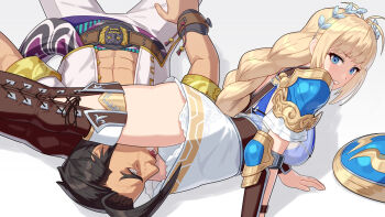 1boy 1girl commission defeat femdom fighting pixiv_commission scissorhold sophitia_alexandra soul_calibur tagme yagi2013
