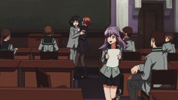 10s 4boys 4girls animated animated_gif black_hair hair_ribbon lowres multiple_boys multiple_girls owari_no_seraph purple_hair ribbon school_uniform