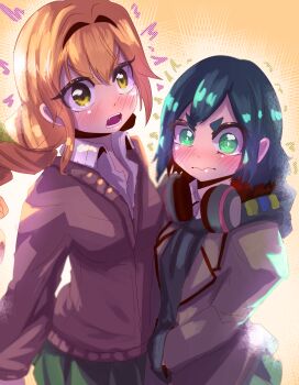 2girls blonde_hair blush haraga_kurumi inda_karane joriale kimi_no_koto_ga_dai_dai_dai_dai_daisuki_na_100-nin_no_kanojo long_hair multiple_girls purple_hair school_uniform short_hair