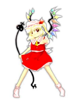 Rule 34 | 1girl, ascot, back bow, blonde hair, blush, bow, closed mouth, collared shirt, commentary request, crystal, embodiment of scarlet devil, flandre scarlet, frilled shirt collar, frilled sleeves, frills, full body, hat, hat bow, laevatein (touhou), medium hair, mob cap, one side up, outstretched arm, parody, pink bow, pink hat, pink shirt, puffy short sleeves, puffy sleeves, red bow, red eyes, red skirt, red vest, shirt, short sleeves, sketch, skirt, skirt set, smile, solo, spread legs, standing, touhou, vest, white background, white hat, wings, yellow ascot, zun (artist), zun pose