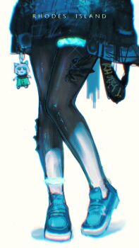 1girl absurdres amiya_(arknights) arknights black_jacket black_pantyhose black_skirt blue_shoes highres jacket kal&#039;tsit_(arknights) lower_body pantyhose sakiyo shirt shoes skirt solo stuffed_toy white_shirt