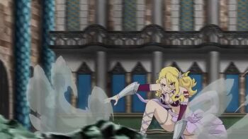 2girls animated audible_speech bikini blonde_hair blue_eyes breasts cleavage earrings english_audio erza_scarlet fairy_tail jewelry kiria_(fairy_tail) large_breasts licking_lips long_hair multiple_girls navel official_art revealing_clothes smile solo swimsuit tagme tongue tongue_out video wide_hips