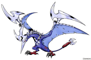 Rule 34 | azhdarmon, blue wings, commentary request, digimon, digimon (creature), dinosaur, full body, no humans, official art, pterosaur, simple background, white background, wings