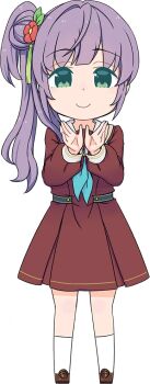 Rule 34 | 1girl, ankle socks, blue neckerchief, brown dress, brown shoes, closed mouth, dress, flower, flower hands, full body, game cg, green eyes, hair bun, hair flower, hair ornament, hands up, hasu no sora school uniform, link! like! love live!, loafers, long hair, long sleeves, love live!, medium dress, mizuki maya, neckerchief, non-web source, official art, otomune kozue, pleated dress, purple hair, red flower, sailor collar, sailor dress, school uniform, self-datamine, shoes, side ponytail, sidelocks, simple background, single side bun, smile, socks, solo, standing, tachi-e, transparent background, virtual youtuber, white sailor collar, white socks, winter uniform