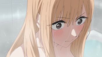 1girl @_@ animated anime_screenshot armpits ass audible_speech black_eyes blonde_hair blush bouncing_ass bra breasts brushing_teeth butt_crack cleavage collarbone convenient_censoring female_focus gyaru highres holding holding_panties holding_underwear holding_unworn_clothes japanese_audio kitagawa_marin large_breasts long_hair nail_polish navel panties pink_nails red_panties sidelocks solo sono_bisque_doll_wa_koi_wo_suru sound stomach strap_pull teeth thighs toothbrush towel towel_on_head towel_over_breasts underwear video white_bra white_panties