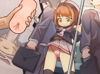 1girl 3boys antenna_hair artificial_vagina ascot black_shirt black_thighhighs brown_hair cameltoe cardcaptor_sakura child chinese_commentary closed_mouth commentary commentary_request cowboy_shot english_commentary erection formal_clothes green_eyes hair_intakes hetero highres imminent_penetration imminent_rape imminent_vaginal kinomoto_sakura loli long_sleeves midriff_peek mixed-language_commentary multiple_boys nanachides navel panties pink_panties pleated_skirt portal_(object) puffy_long_sleeves puffy_sleeves rape sailor_collar school_uniform sex sex_toy shared_sense shirt short_hair skirt thighhighs tomoeda_elementary_school_uniform tomoeda_middle_school_uniform train_interior uncensored uncommon_stimulation underwear white_ascot white_sailor_collar white_skirt