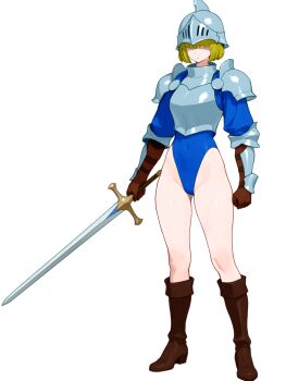 1girl armor blonde_hair blue_leotard boots brown_boots brown_gloves commentary_request gloves gluteal_fold groin helmet highleg highres leotard original short_hair shoulder_armor soldier sword thighs toraz_rca weapon