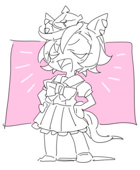 Rule 34 | 1girl, :d, animal ears, beer hsk, bow, chibi, closed eyes, commentary request, crown, facing viewer, full body, hair between eyes, hands on own hips, horse ears, horse girl, horse tail, mini crown, notice lines, open mouth, pink background, pleated skirt, puffy short sleeves, puffy sleeves, school uniform, shirt, short sleeves, skirt, smile, solo, standing, t.m. opera o (umamusume), tail, tracen school uniform, two-tone background, umamusume, white background