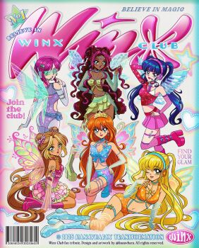 1990s_(style) 2025 6+girls aisha_(winx_club) animal_print aqua_eyes arm_behind_head arm_cutout armlet artist_name asymmetrical_shirt asymmetrical_skirt barcode bare_shoulders beads belt belt_bag belt_buckle bikini bikini_skirt blonde_hair bloom_(winx_club) blue_arm_warmers blue_bag blue_belt blue_boots blue_bridal_gauntlets blue_choker blue_eyes blue_hair blue_shorts blue_tube_top blue_wings blunt_bangs blunt_ends bob_cut boots bow bra breasts bridal_gauntlets brown_hair buckle butterfly_print choker circlet cleavage cleavage_cutout clothing_cutout commentary copyright_name copyright_notice cover crop_top dark-skinned_female dark_skin detached_collar detached_sleeves double_bun dress english_commentary fairy fairy_wings fake_magazine_cover faux_retro_artstyle finger_to_cheek fishnet_sleeves fishnet_socks fishnets flora_(winx_club) flower frilled_dress frills gold_tiara green_bikini green_bow green_eyes green_skirt green_sleeves green_wings grey_belt grey_bridal_gauntlets hair_beads hair_between_eyes hair_bun hair_flower hair_ornament hair_spread_out hairclip halter_dress halterneck hanavbara hand_on_own_hip hand_on_own_knee headphones headset heart high_heel_boots high_heels highres holding holding_own_hair jewelry knee_boots kneeling leg_ribbon leg_up leotard lipstick long_hair looking_back lying magazine_cover magical_girl makeup midriff miniskirt multicolored_hair multiple_belts multiple_girls musa_(winx_club) musical_note on_side one_eye_closed open_mouth orange_hair orange_shirt over-kneehighs pantyhose parted_lips pink_boots pink_dress pink_flower pink_hair pink_shirt pink_skirt pink_sleeves pink_socks platform_boots pleated_skirt purple_leotard purple_shorts red_lips redesign retro_artstyle ribbon ring see-through_clothes see-through_sleeves shirt shoe_belt short_dress shorts shoulder_cutout sidelocks single_detached_sleeve single_sleeve skirt sleeveless sleeveless_shirt smile socks sparkle standing star-shaped_buckle star_(symbol) star_print stella_(winx_club) strapless streaked_hair studded_belt sun_symbol swimsuit tecna_(winx_club) thigh_belt thigh_strap thighhighs tube_top twintails two-tone_hair two-tone_shirt two-tone_wings two_side_up underwear very_long_hair visor_(armor) watch wavy_hair white_background white_bra white_pantyhose wings winx_club wristwatch yellow_eyes yellow_ribbon yellow_wings
