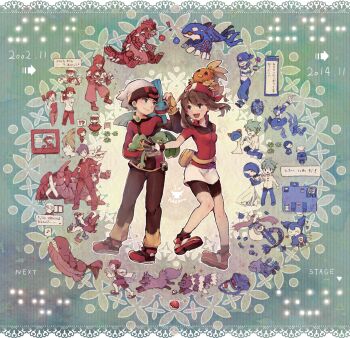 !? 00s 10s 3girls 6+boys aggron bandana berry berry_(pokemon) bike_shorts professor_birch black_hair brendan_(pokemon) brown_hair chesto_berry egg fanny_pack fingerless_gloves gabby_(pokemon) gardevoir gen_3_pokemon gloves groudon hat highres kyogre latias latios legendary_pokemon liechi_berry master_ball may_(pokemon) metagross mightyena milotic mudkip multiple_boys multiple_girls nintendo on_head open_mouth poke_ball poke_ball_(basic) pokeblock pokeblock_case pokemon pokemon_(creature) pokemon_egg pokemon_move pokemon_on_head pokemon_rse pokenav ralts relicanth riding riding_pokemon rindo_berry short_hair skitty sparkle spoken_interrobang starter_pokemon_trio steven_stone surf_sprite_(pokemon) syerii team_aqua team_aqua_grunt team_magma team_magma_grunt torchic treecko ty_(pokemon) wailmer wailord wally_(pokemon) wingull zigzagoon
