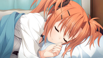 1girl bed bad_tag female_focus game_cg hashimoto_takashi imouto_no_katachi orange_hair sleeping solo orb sumeragi_ayaka twintails