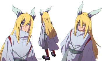 Rule 34 | 1boy, alternate hair length, alternate hairstyle, ariamikukanzaki, blonde hair, blue eyes, boruto: naruto next generations, commentary, cosplay, facial mark, frown, gen 4 pokemon, geta, heterochromia, horns, japanese clothes, lopunny, male focus, naruto (series), ootsutsuki momoshiki, ootsutsuki momoshiki (cosplay), purple eyes, signature, socks, tengu-geta, uzumaki naruto, whisker markings, white socks