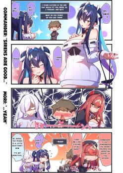 1boy 3girls angry bare_shoulders black_hair black_hat black_nails blue_hair blush breasts brown_hair chibi choker cinderella_(nikke) cleavage closed_eyes comic constricted_pupils cowboy_shot dress from_behind goddess_of_victory:_nikke happy hat jealous little_mermaid_(beautiful_bubble)_(nikke) little_mermaid_(nikke) long_hair long_sleeves military_uniform multicolored_hair multiple_girls official_alternate_costume osora_(judithandlilith) rapi_(nikke) rapi_(red_hood)_(nikke) red_eyes red_hair smile standing sweater sweater_dress translated twintails two-tone_hair white_hair yellow_eyes