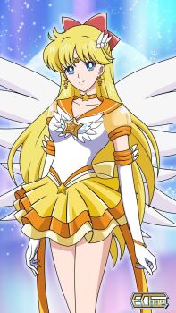 1girl adult_swim aino_minako angel_wings bishoujo_senshi_sailor_moon bishoujo_senshi_sailor_moon_r bishoujo_senshi_sailor_moon_r:_the_movie bishoujo_senshi_sailor_moon_s bishoujo_senshi_sailor_moon_s:_the_movie bishoujo_senshi_sailor_moon_s_the_movie:_kaguya-hime_no_koibito bishoujo_senshi_sailor_moon_supers bishoujo_senshi_sailor_moon_supers:_the_movie bishoujo_senshi_sailor_moon_supers_the_movie:_sailor_9_senshi_shuuketsu!_black_dream_hole_no_kiseki blonde_hair blue_eyes e.choe_(artist) eternal_sailor_venus highres sailor_senshi_uniform sailor_venus solo super_sailor_venus super_sailor_venus_(stars) toei_company toonami wings