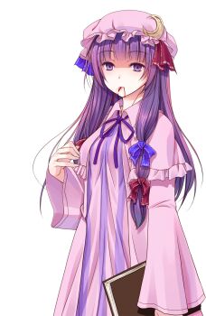 Rule 34 | 1girl, blood, blood from mouth, blue bow, book, bow, breasts, commentary request, cowboy shot, crescent, crescent hat ornament, crote, dress, hair bow, hand up, hat, hat ornament, highres, holding, holding book, large variant set, long hair, long sleeves, looking at viewer, mob cap, neck ribbon, patchouli knowledge, pink hat, pink robe, purple eyes, purple hair, purple ribbon, red bow, ribbon, robe, shaded face, solo, striped clothes, striped dress, tachi-e, touhou, transparent background, variant set, vertical-striped clothes, vertical-striped dress