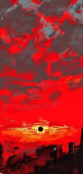 1girl 1other black_coat black_pants black_sun chinese_commentary clock cloud cloudy_sky coat coat_on_shoulders commentary_request dante_(limbus_company) dated_commentary faust_(project_moon) fire highres ivy_(675671) limbus_company object_head pants project_moon red_coat red_sky short_hair sky sun walking white_hair